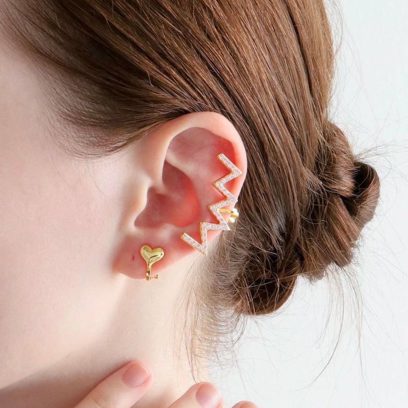 Jagged Heart Ear Clip Set Gold