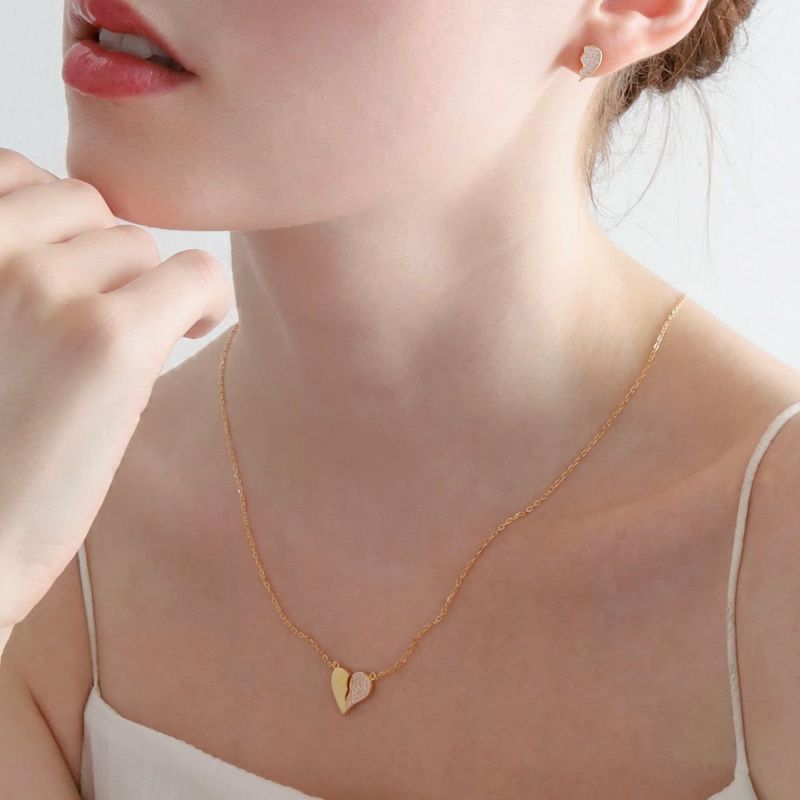 Separate Heart Necklace Gold