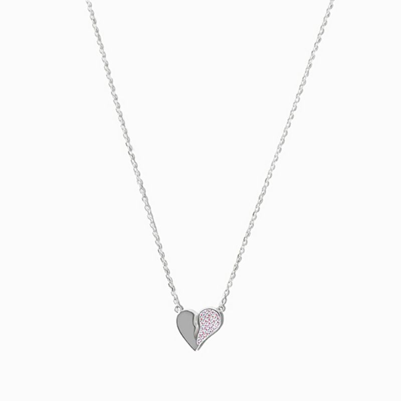 Separate Heart Necklace Silver